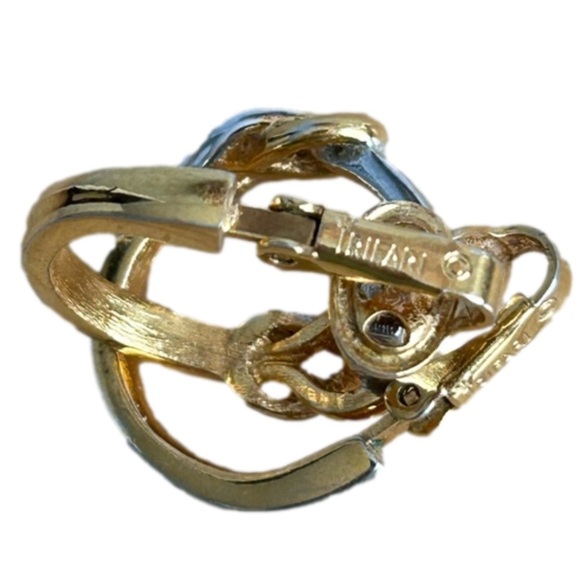 Crown Trifari Gold Silver Tone Knot Hoop Earrings - Picture 3 of 11